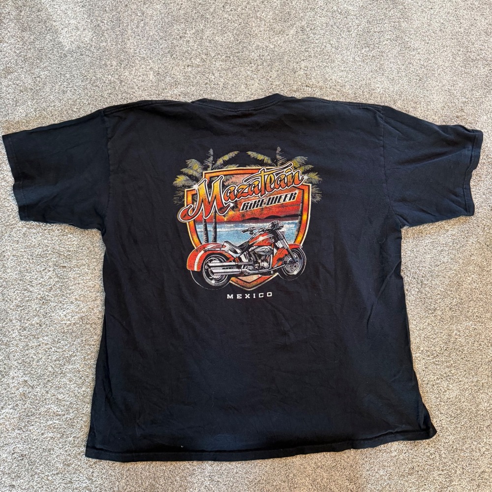 Yazbek Mazatlan Bike Week Mexico Graphic T-Shirt Black 2XL Heavyweight Biker Tee